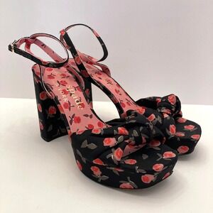 Kate Spade New York Floral Platform Shoe Womens 8 B Black Fabric Ankle Strap